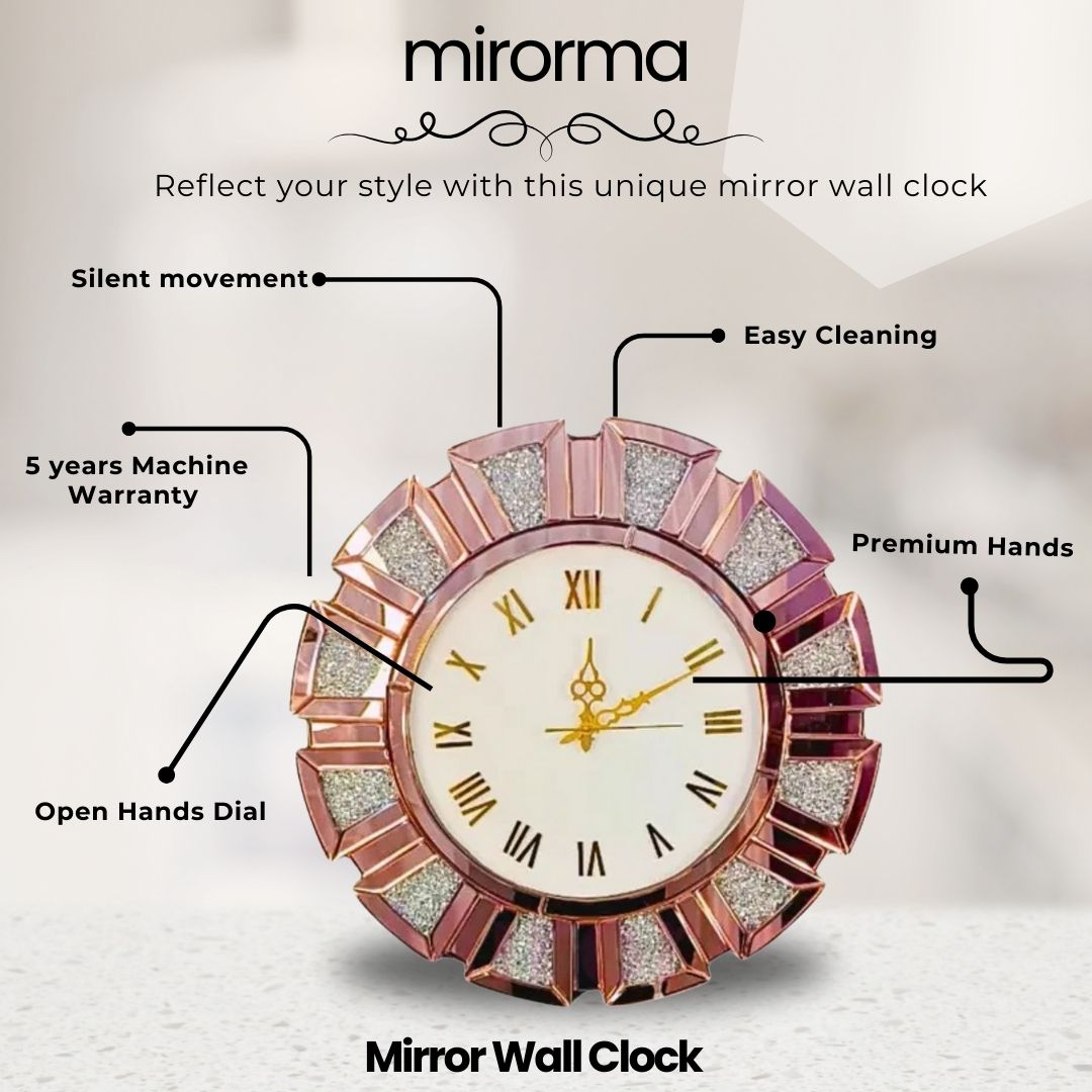  Rose Gold Crystal Diamond Design Mirror Wall Clock thumbnail