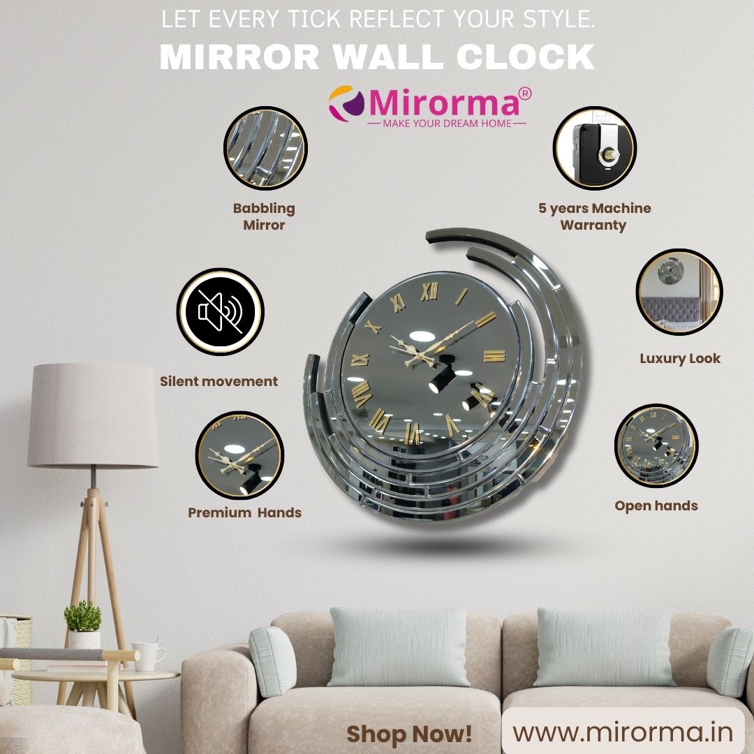 Eclips Moon Mirror Wall Clock Roman Stylish Grey thumbnail