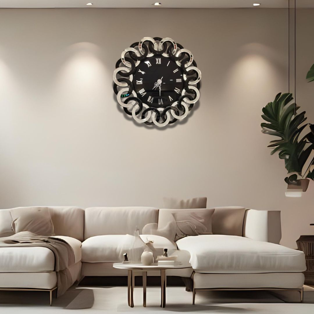 Glamorous Mirror Wall Clock with Black and White Finish Audi thumbnail