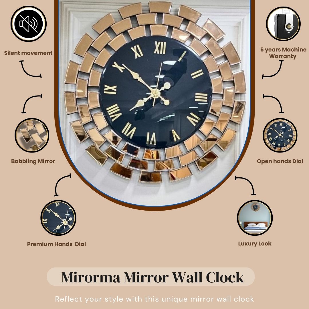 Gitti Style Mirror wall Clock Copper and Black Color (23x23) Inch thumbnail